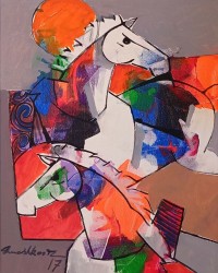 Mashkoor Raza, 18 x 24 Inch, Oil on Canvas, Abstract Painting, AC-MR-718